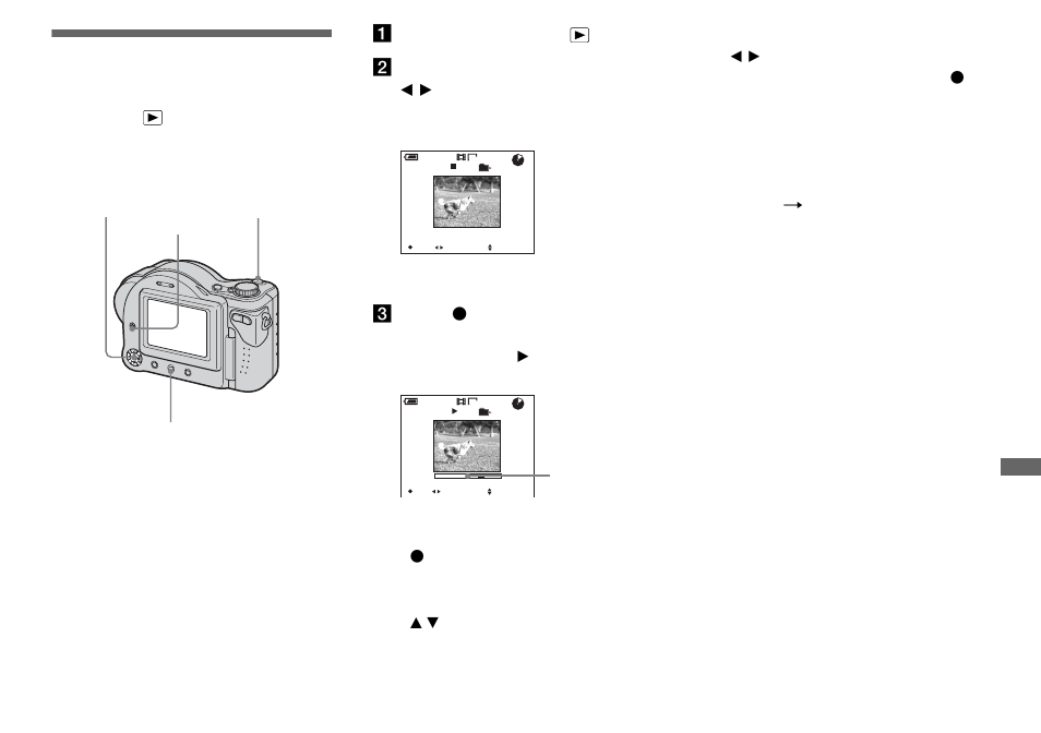 Viewing movies on the lcd screen, Indicators during viewing movies, Mode dial | Aset the mode dial to, Bselect the desired movie with b / b, Cpress z | Sony MVC-CD350 User Manual | Page 71 / 120