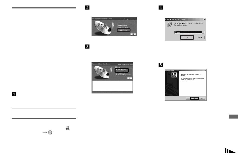 Installing the ptp manager, Windows 98/98se/2000/me, Copying images into your computer | Through a usb connection, Ages 81 | Sony MVC-CD350 User Manual | Page 81 / 120