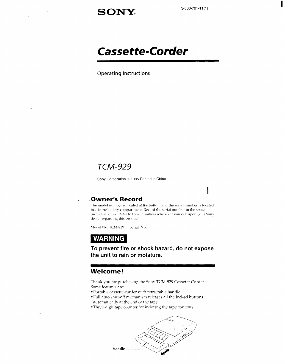 Sony TCM-929 User Manual | 10 pages