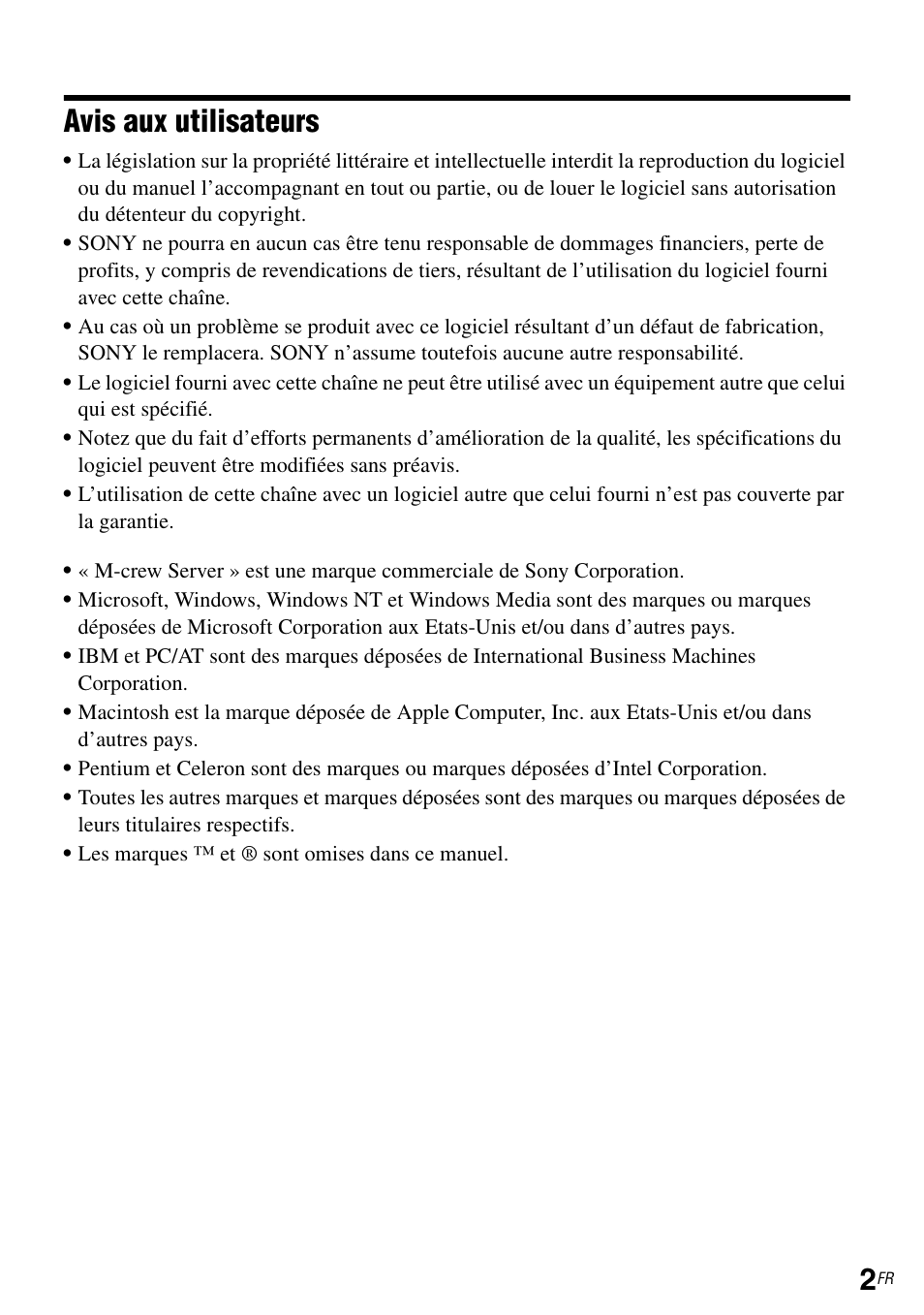 Avis aux utilisateurs | Sony NAS-CZ1 User Manual | Page 25 / 264