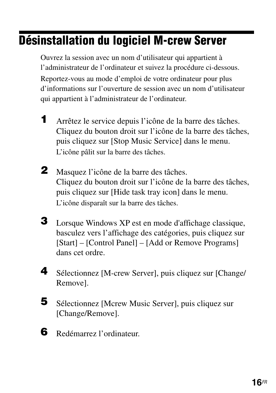 Désinstallation du logiciel m-crew server | Sony NAS-CZ1 User Manual | Page 39 / 264