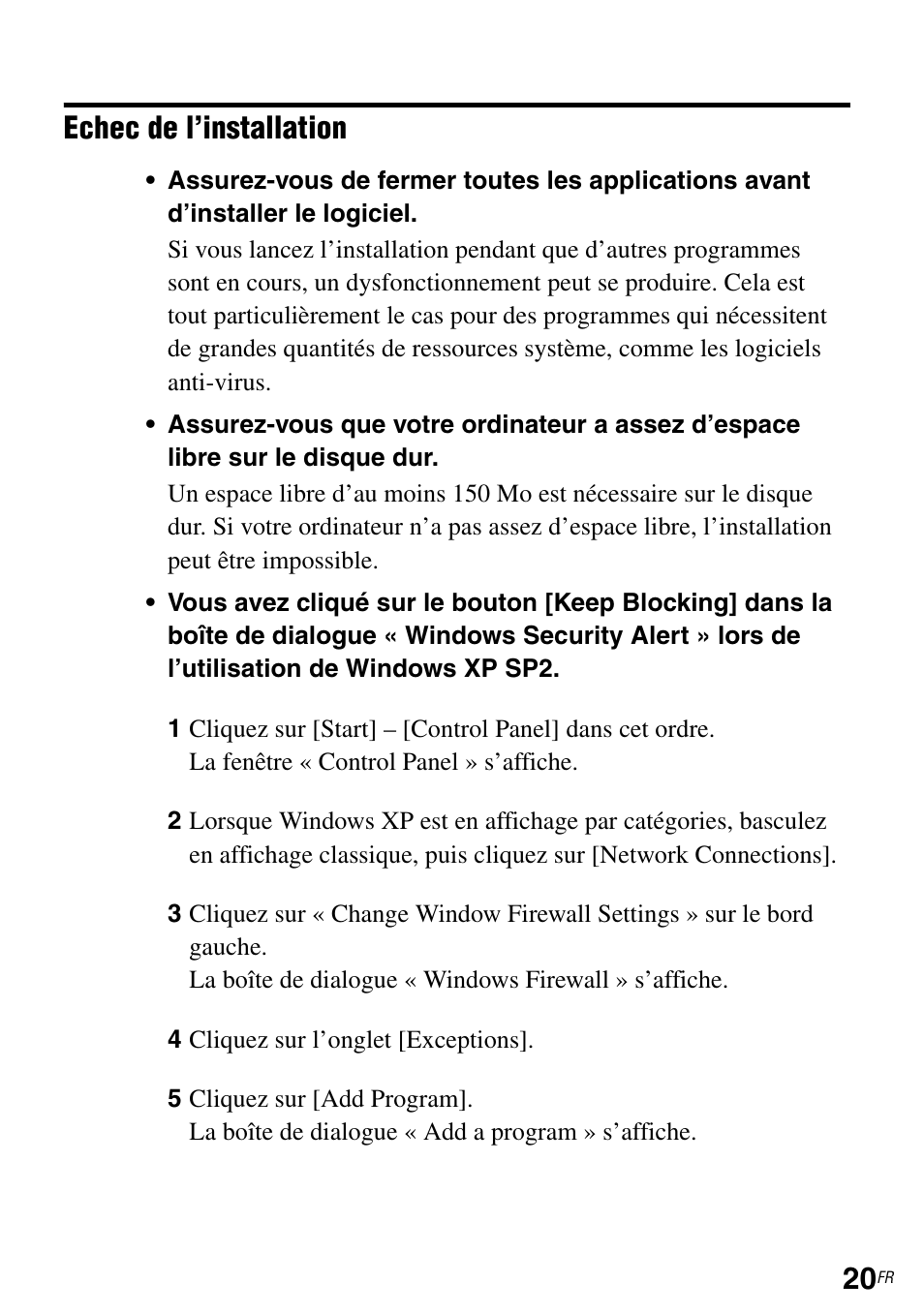 Echec de l’installation | Sony NAS-CZ1 User Manual | Page 43 / 264