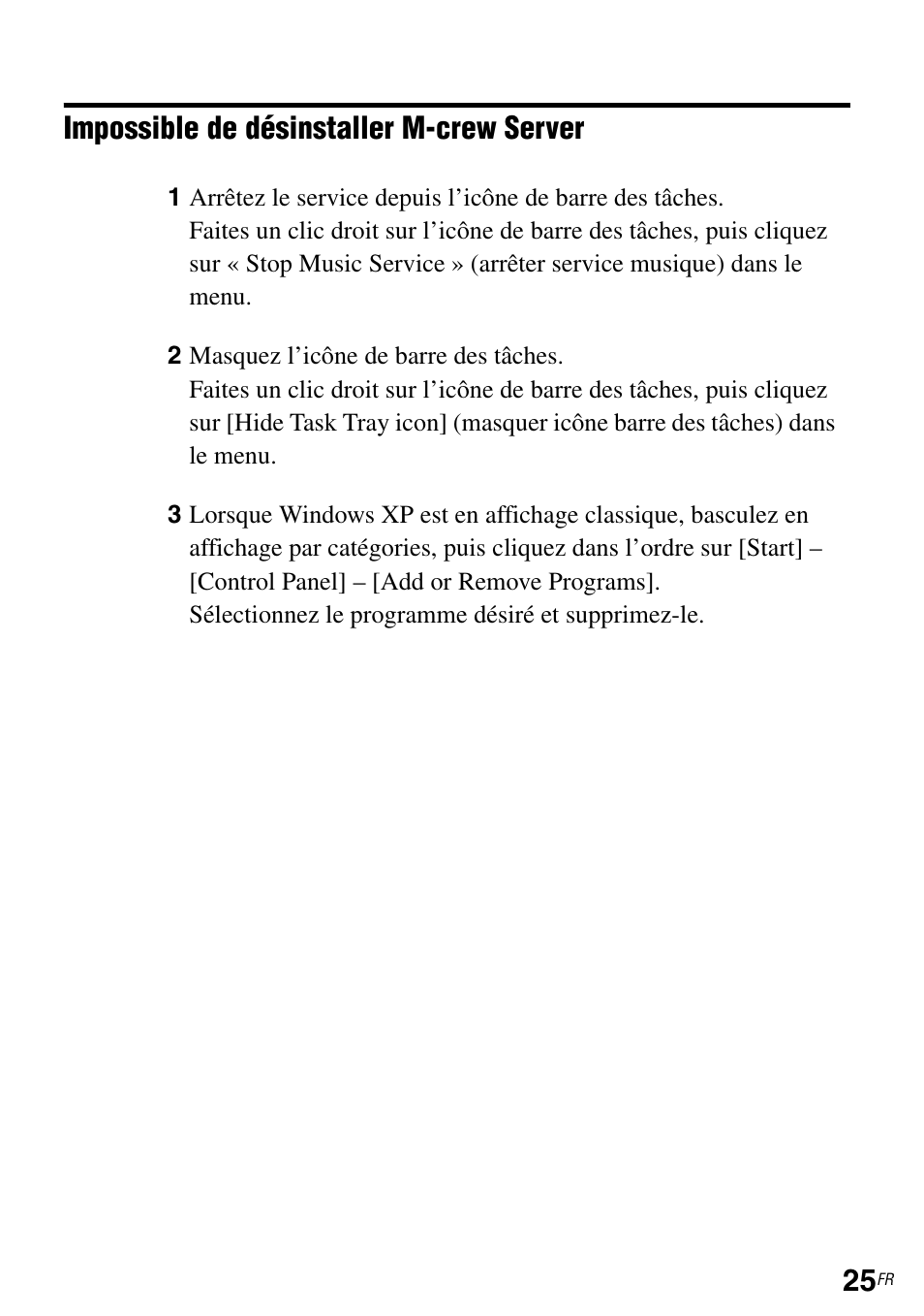 Impossible de désinstaller m-crew server | Sony NAS-CZ1 User Manual | Page 48 / 264