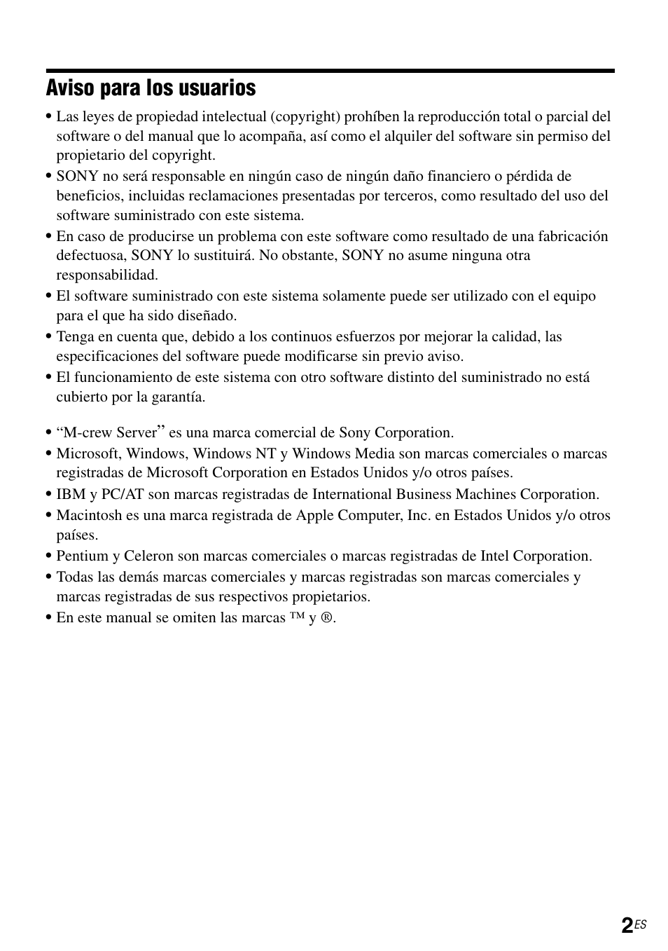 Aviso para los usuarios | Sony NAS-CZ1 User Manual | Page 49 / 264