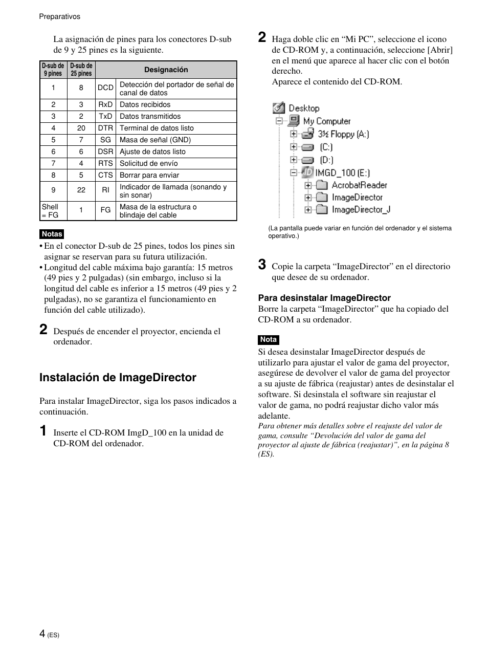 Instalación de imagedirector | Sony VPL-VW12HT User Manual | Page 34 / 58