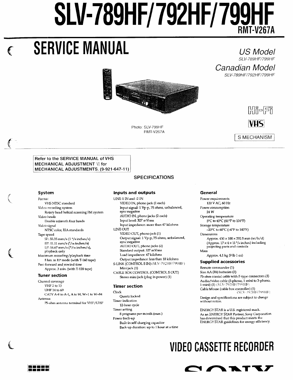 Sony SLV-789HF User Manual | 31 pages