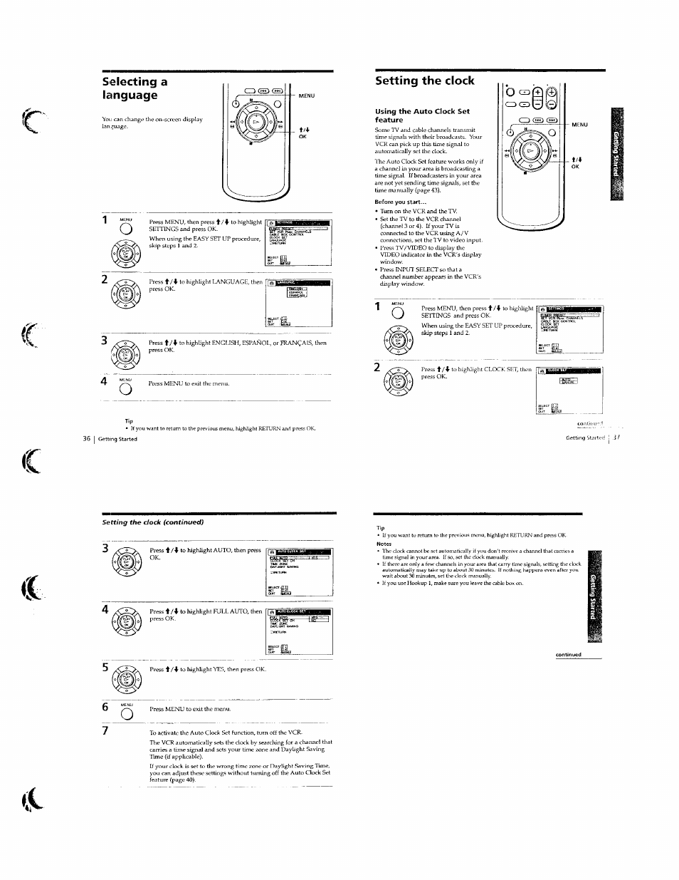 Selecting a language, Setting the clock | Sony SLV-789HF User Manual | Page 13 / 31