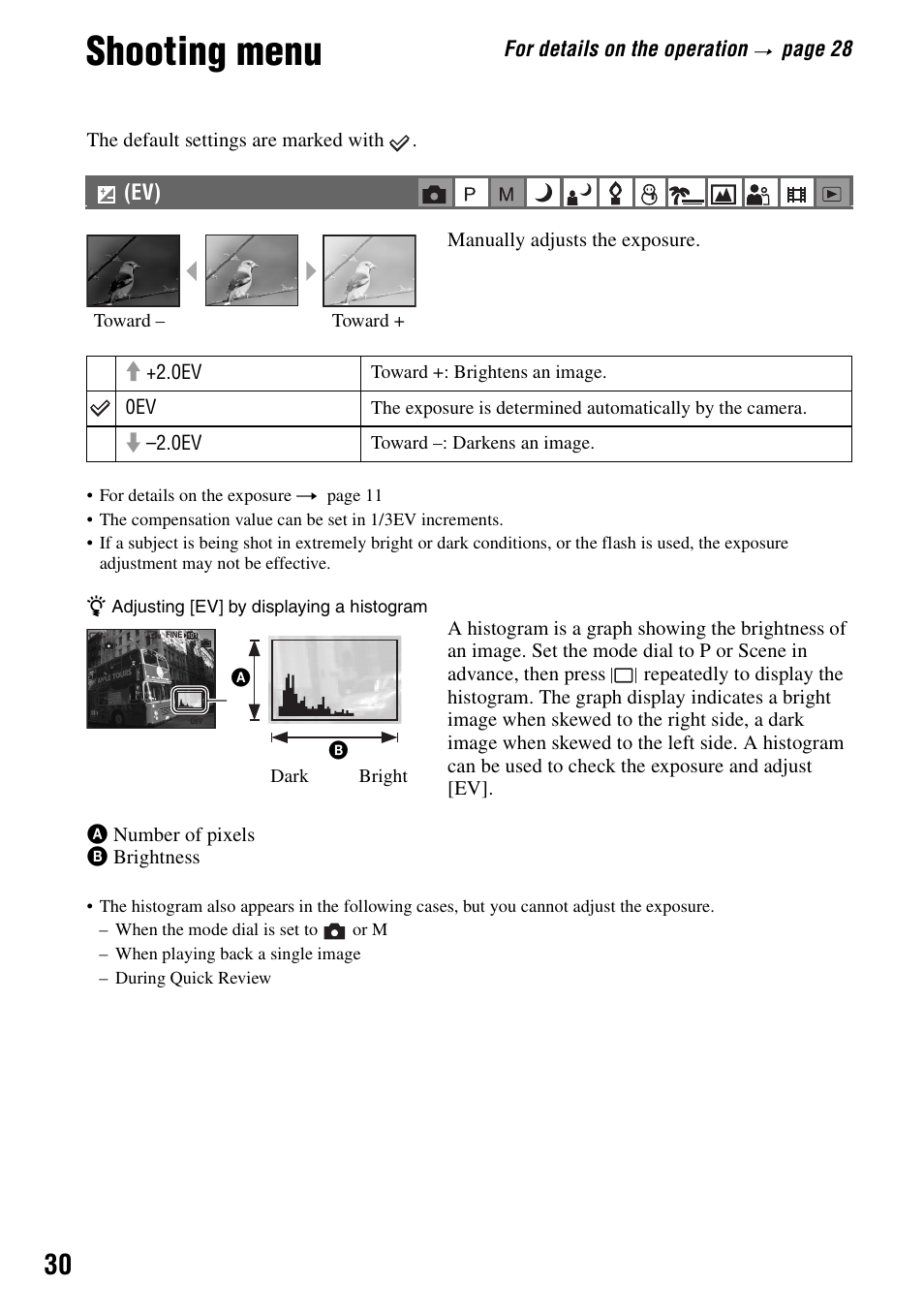 Shooting menu, For details on the operation, Page 28 | Sony DSC-W5 User Manual | Page 30 / 99