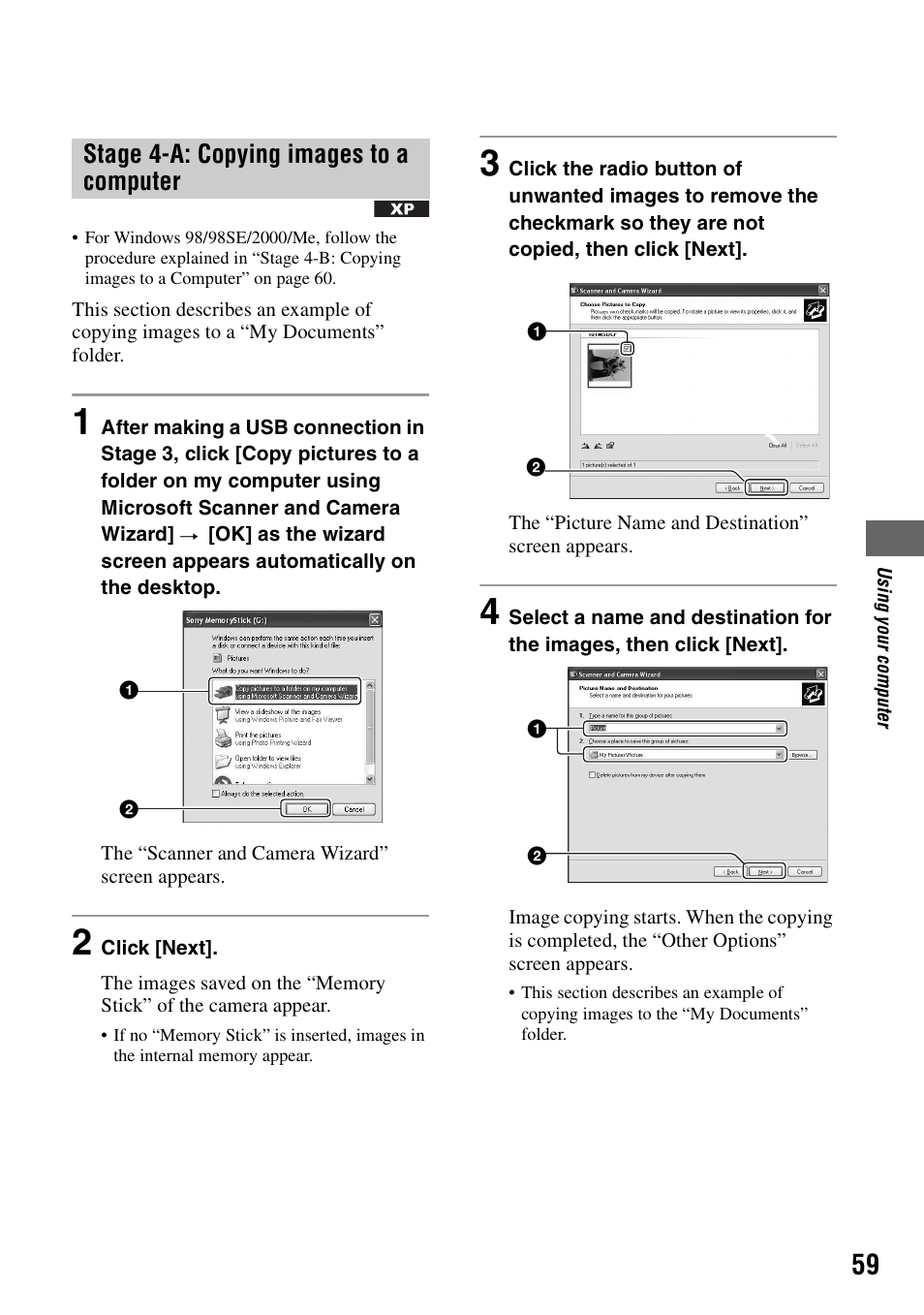 Stage 4-a: copying images to a computer | Sony DSC-W5 User Manual | Page 59 / 99
