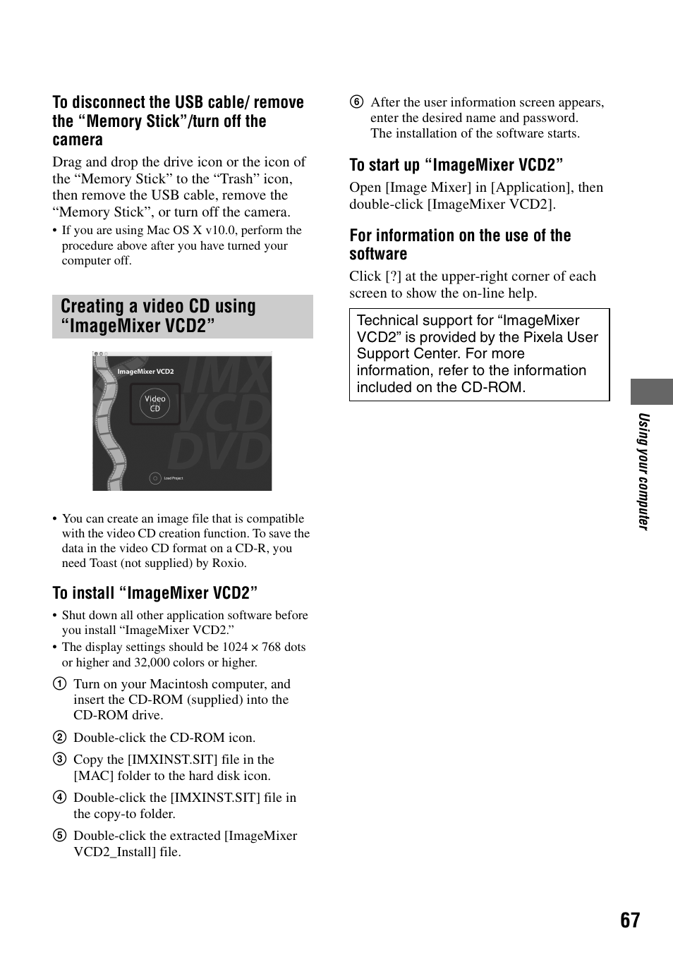 Creating a video cd using “imagemixer vcd2 | Sony DSC-W5 User Manual | Page 67 / 99