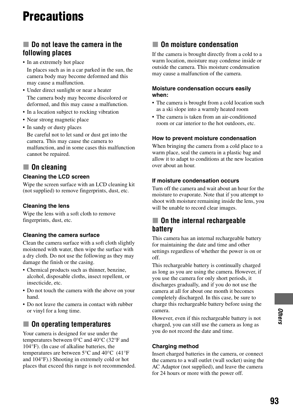 Precautions | Sony DSC-W5 User Manual | Page 93 / 99