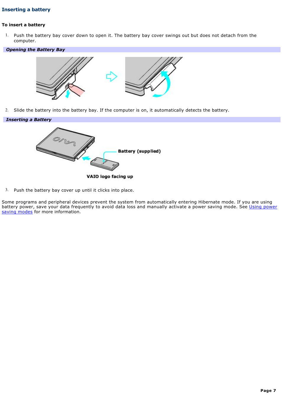 Inserting a battery | Sony PCG-FRV27 User Manual | Page 7 / 124