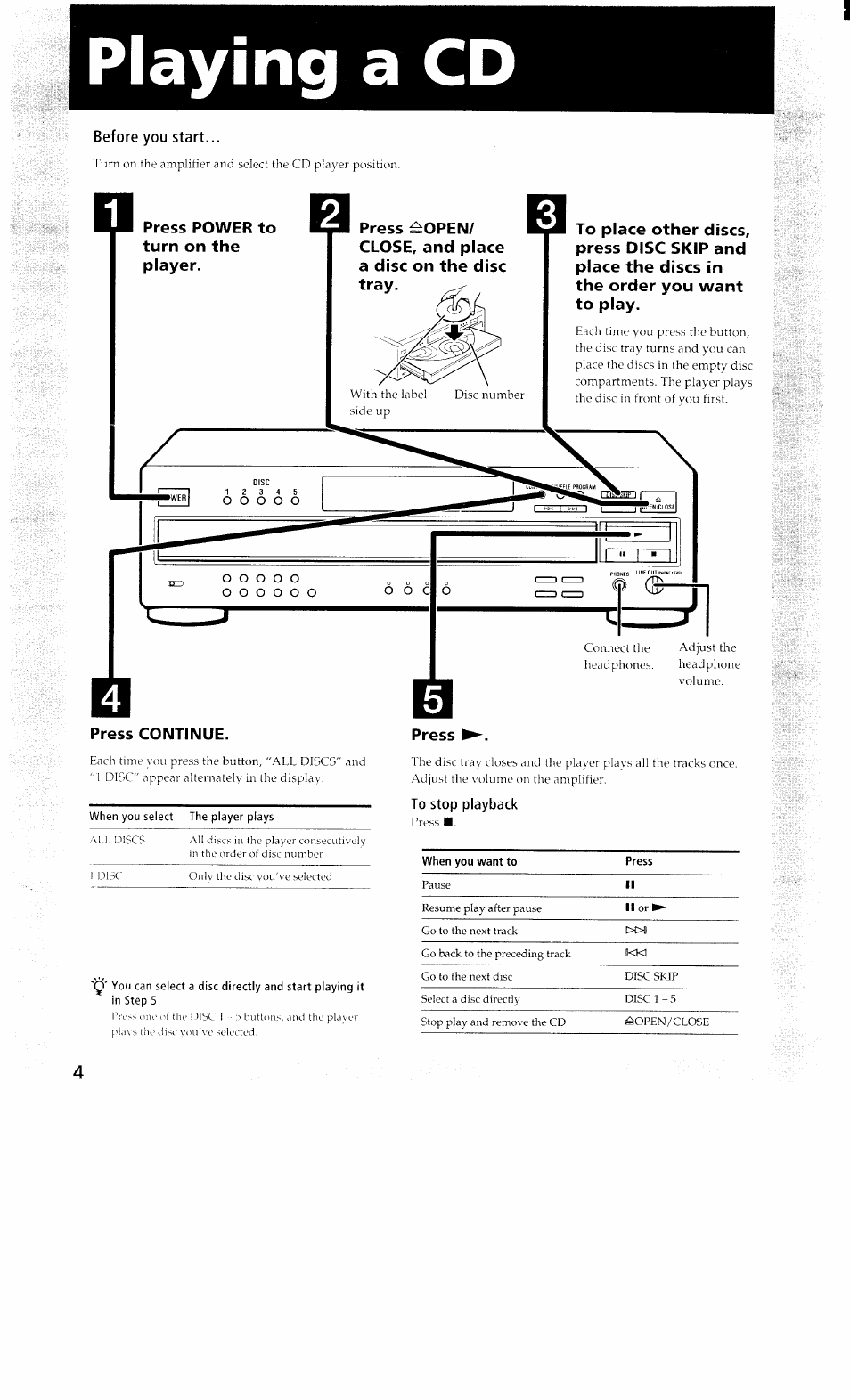Playing a cd | Sony CDP-CA8ES User Manual | Page 4 / 20