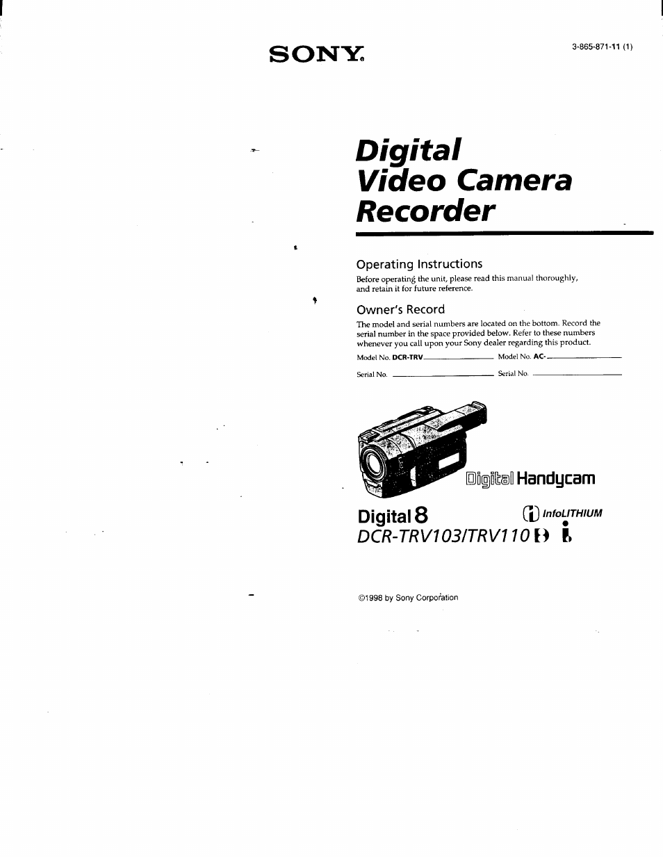 Sony DCR-TRV103 User Manual | 84 pages