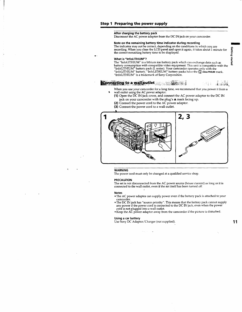 After charging the battery pack, What is "infolithium, Charging the battery pack | Sony DCR-TRV103 User Manual | Page 11 / 84