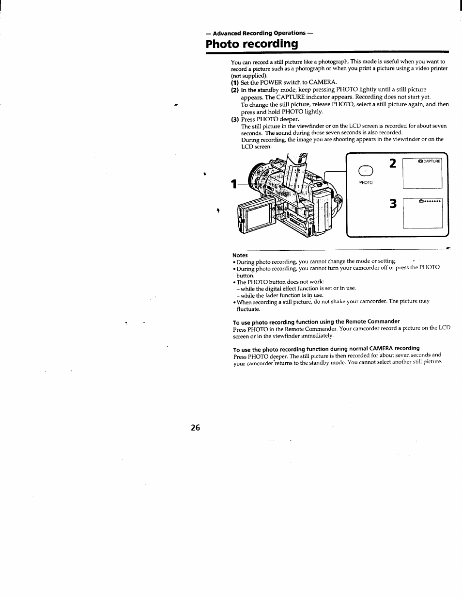 Photo recording | Sony DCR-TRV103 User Manual | Page 26 / 84