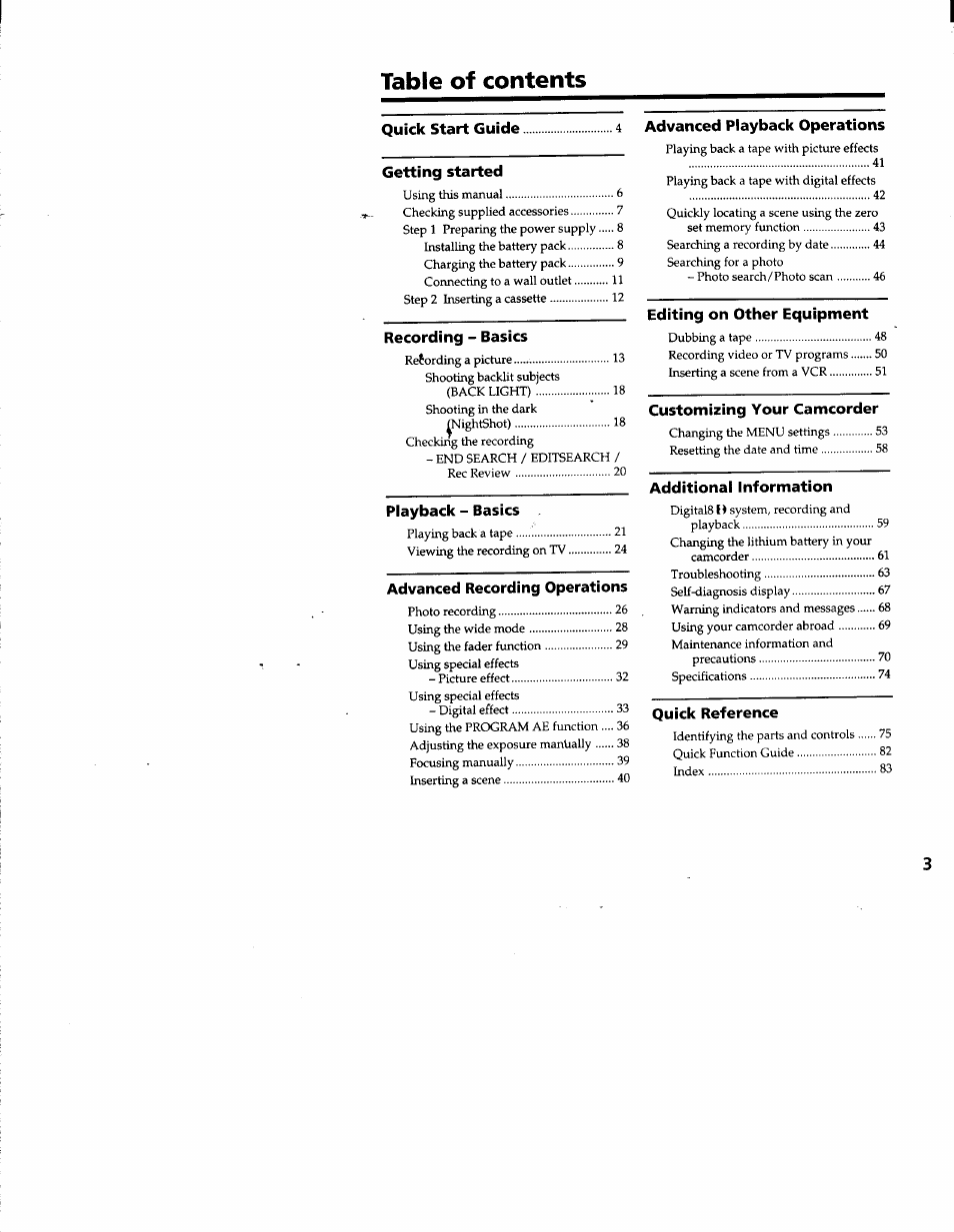 Sony DCR-TRV103 User Manual | Page 3 / 84