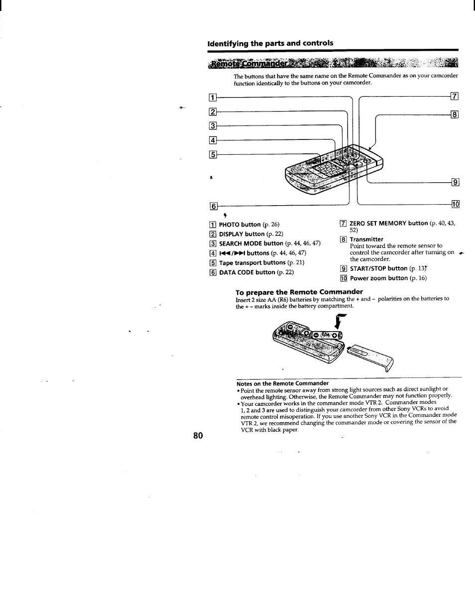 To prepare the remote commander | Sony DCR-TRV103 User Manual | Page 80 / 84