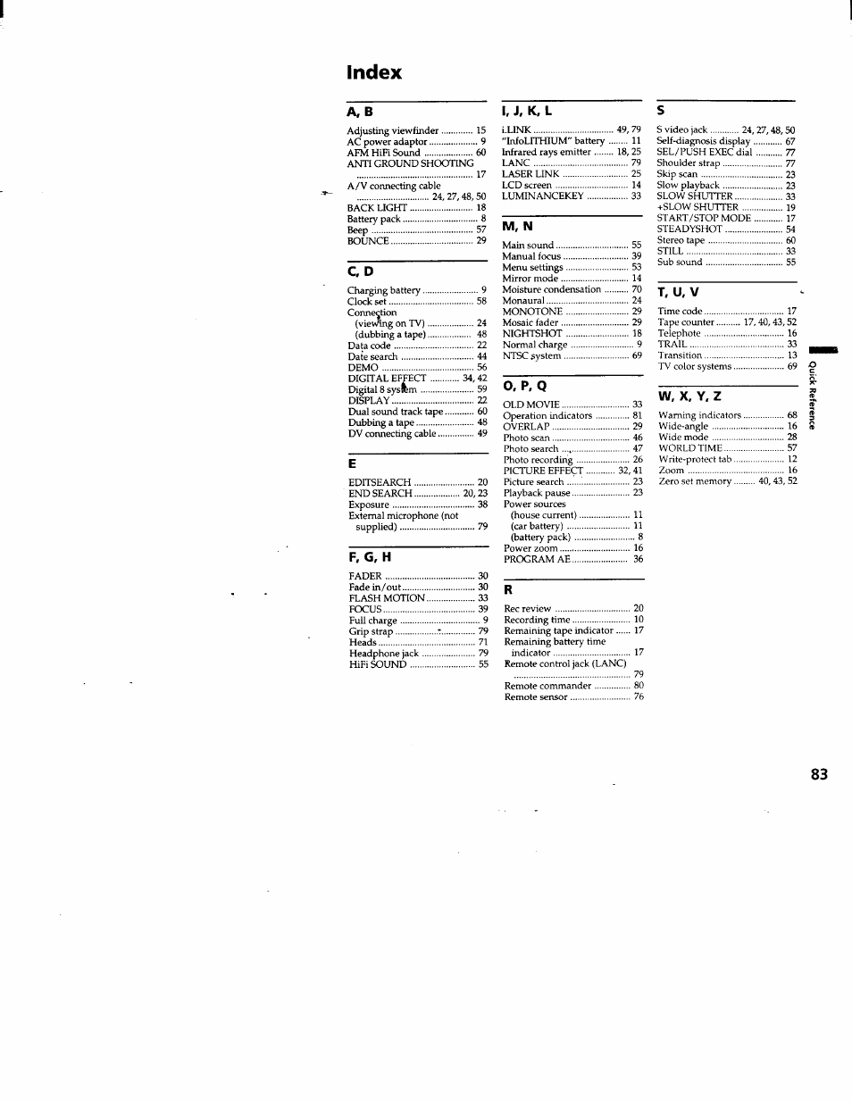 Index | Sony DCR-TRV103 User Manual | Page 83 / 84