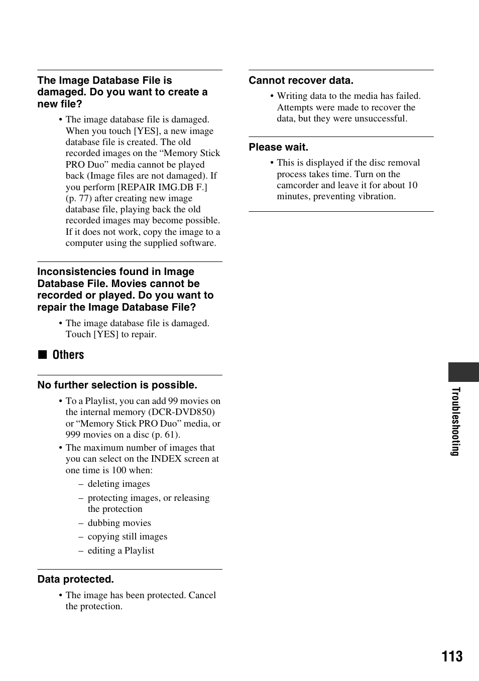 Sony DCR-DVD850 User Manual | Page 113 / 159