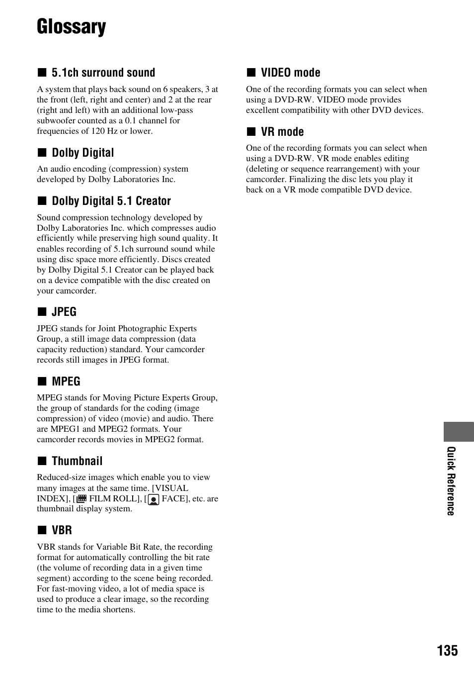 Glossary, P. 135) | Sony DCR-DVD850 User Manual | Page 135 / 159