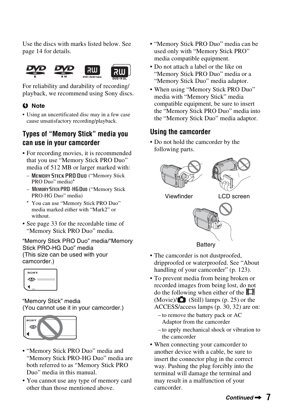 Sony DCR-DVD850 User Manual | Page 7 / 159