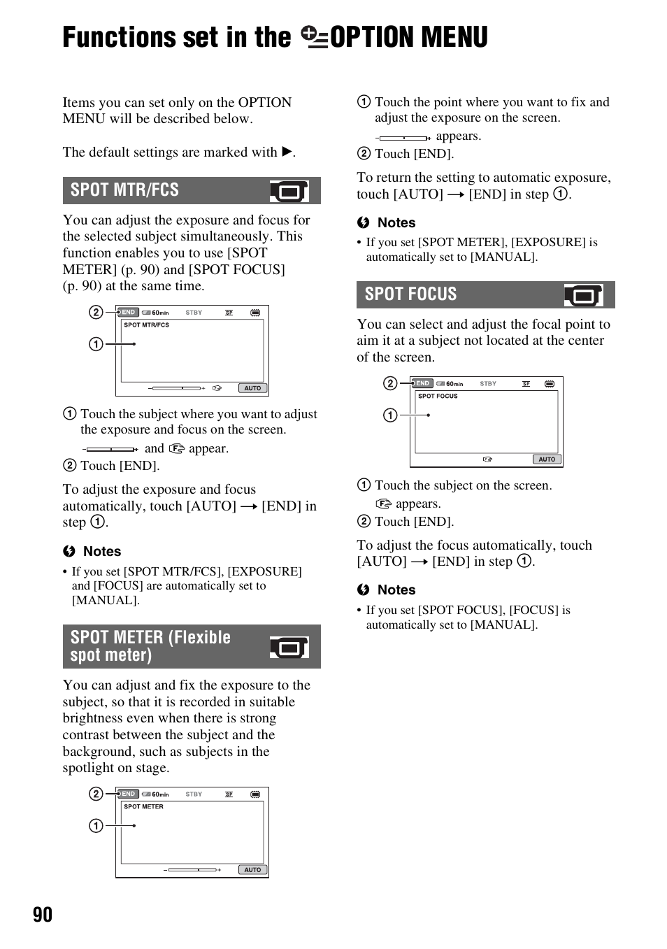 Functions set in the option menu, Functions set in the, Option | Menu | Sony DCR-DVD850 User Manual | Page 90 / 159