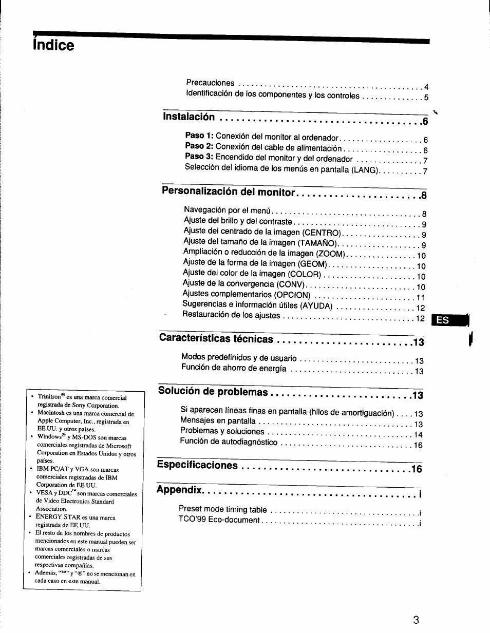 Indice | Sony CPD-G200 User Manual | Page 31 / 61