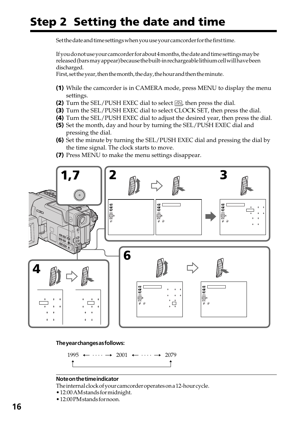 Step 2 setting the date and time | Sony DCR-TRV130 User Manual | Page 16 / 112