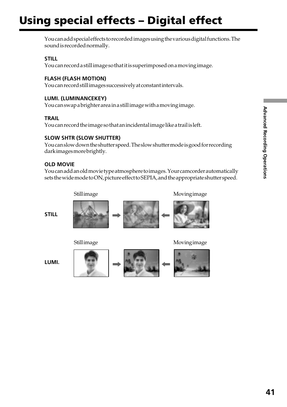 Using special effects – digital effect | Sony DCR-TRV130 User Manual | Page 41 / 112