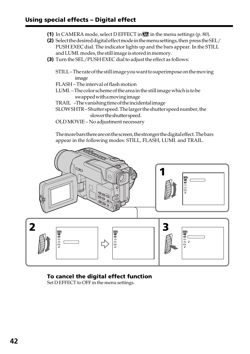 Using special effects – digital effect | Sony DCR-TRV130 User Manual | Page 42 / 112