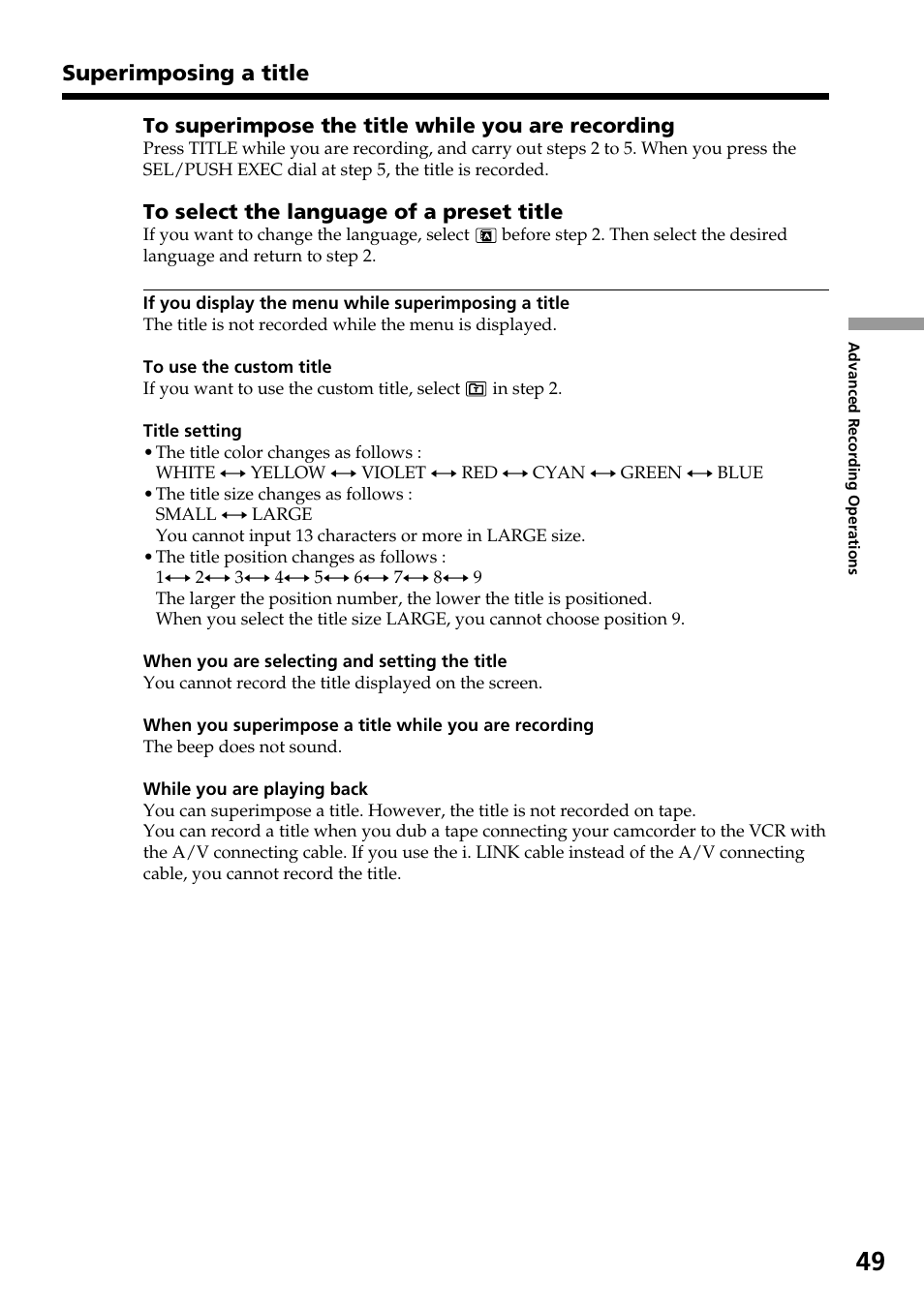 Sony DCR-TRV130 User Manual | Page 49 / 112