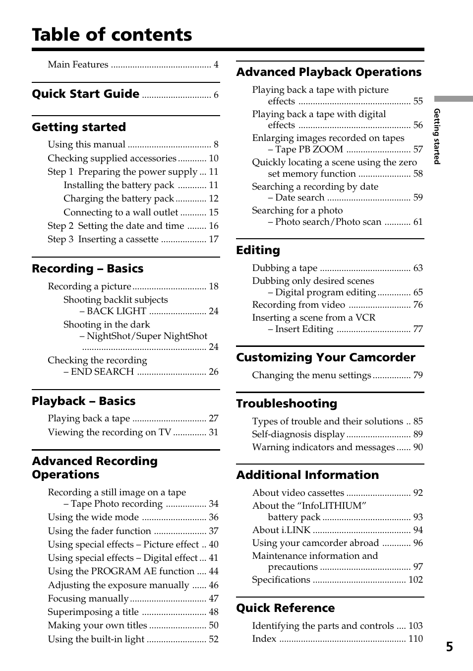 Sony DCR-TRV130 User Manual | Page 5 / 112