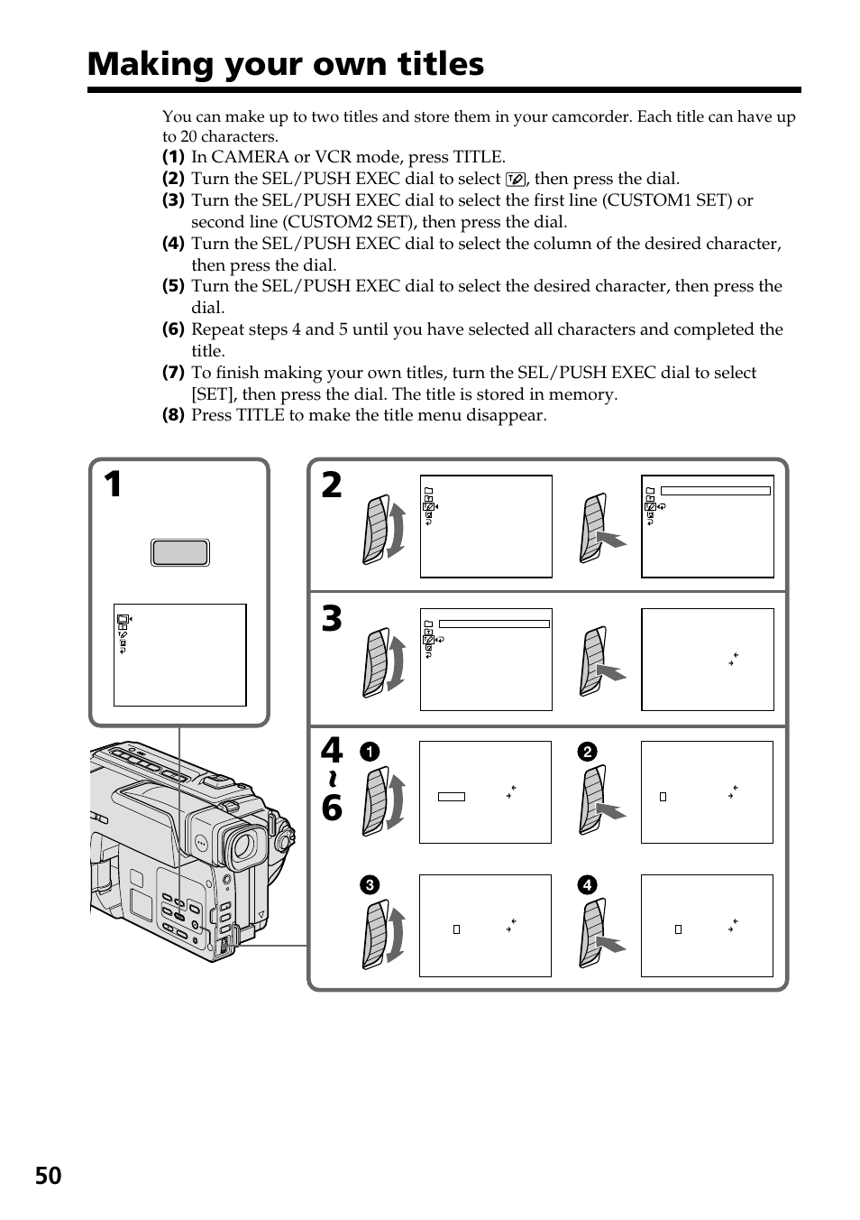 Making your own titles, T i tle | Sony DCR-TRV130 User Manual | Page 50 / 112