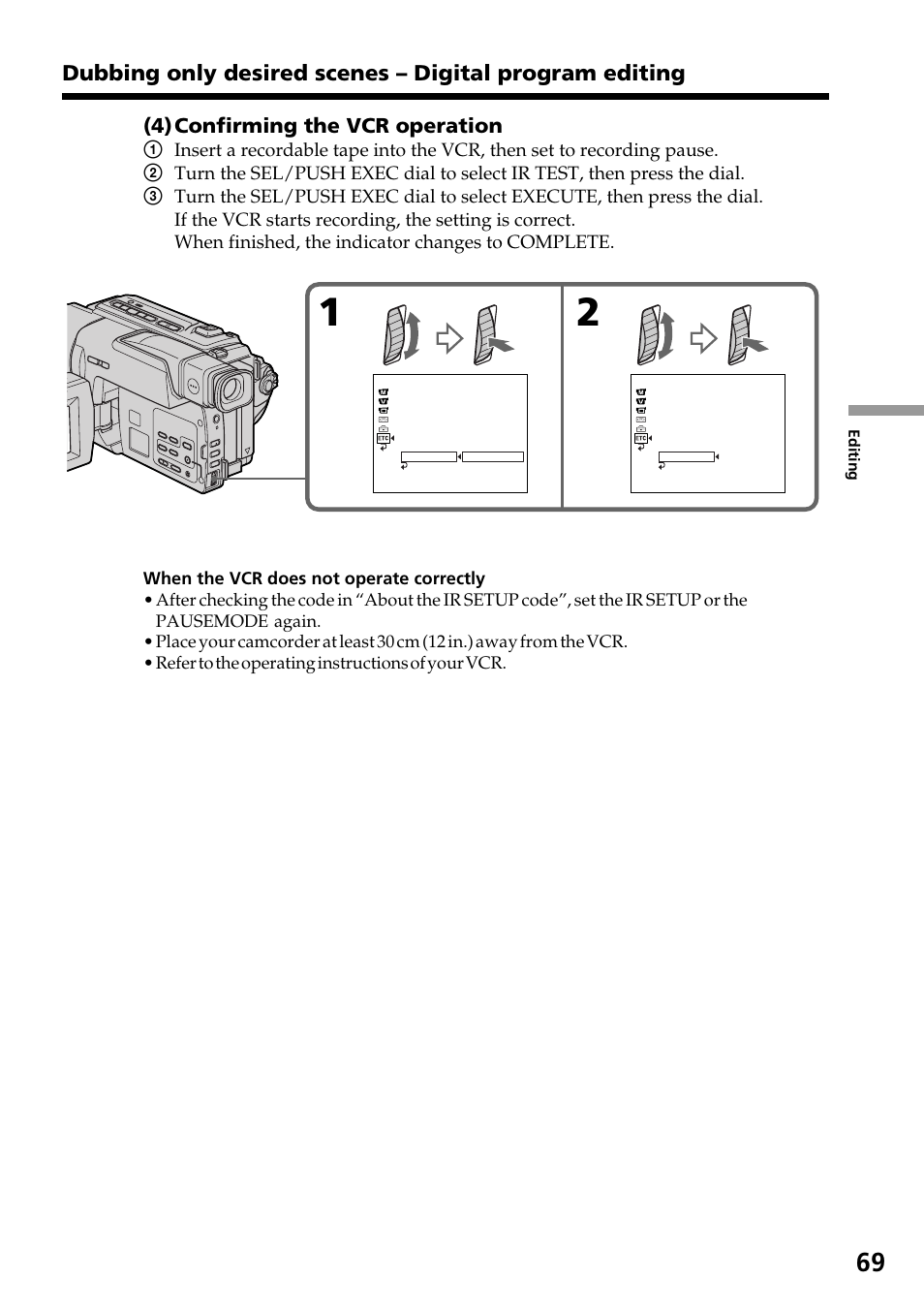 4) confirming the vcr operation | Sony DCR-TRV130 User Manual | Page 69 / 112