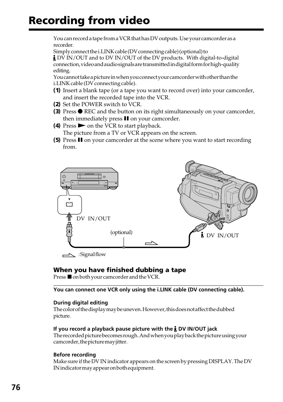 Recording from video | Sony DCR-TRV130 User Manual | Page 76 / 112