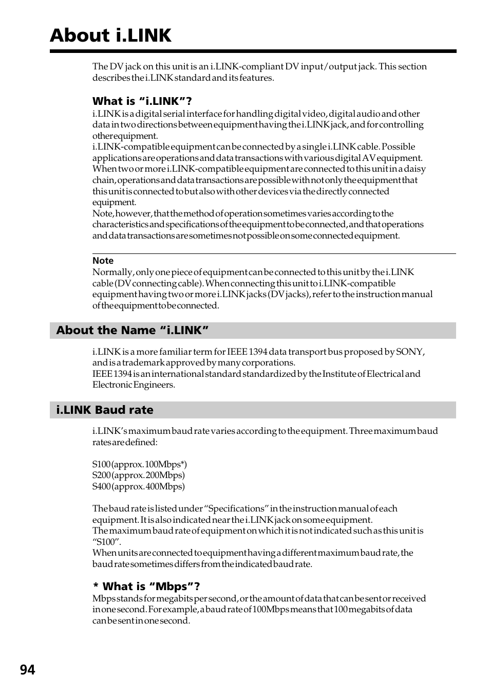 About i.link | Sony DCR-TRV130 User Manual | Page 94 / 112