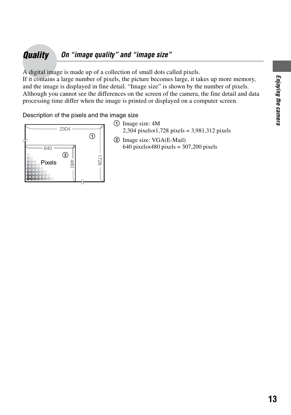 Quality – on “image quality” and “image size, Quality, On “image quality” and “image size | Sony DSC-S90 User Manual | Page 13 / 103