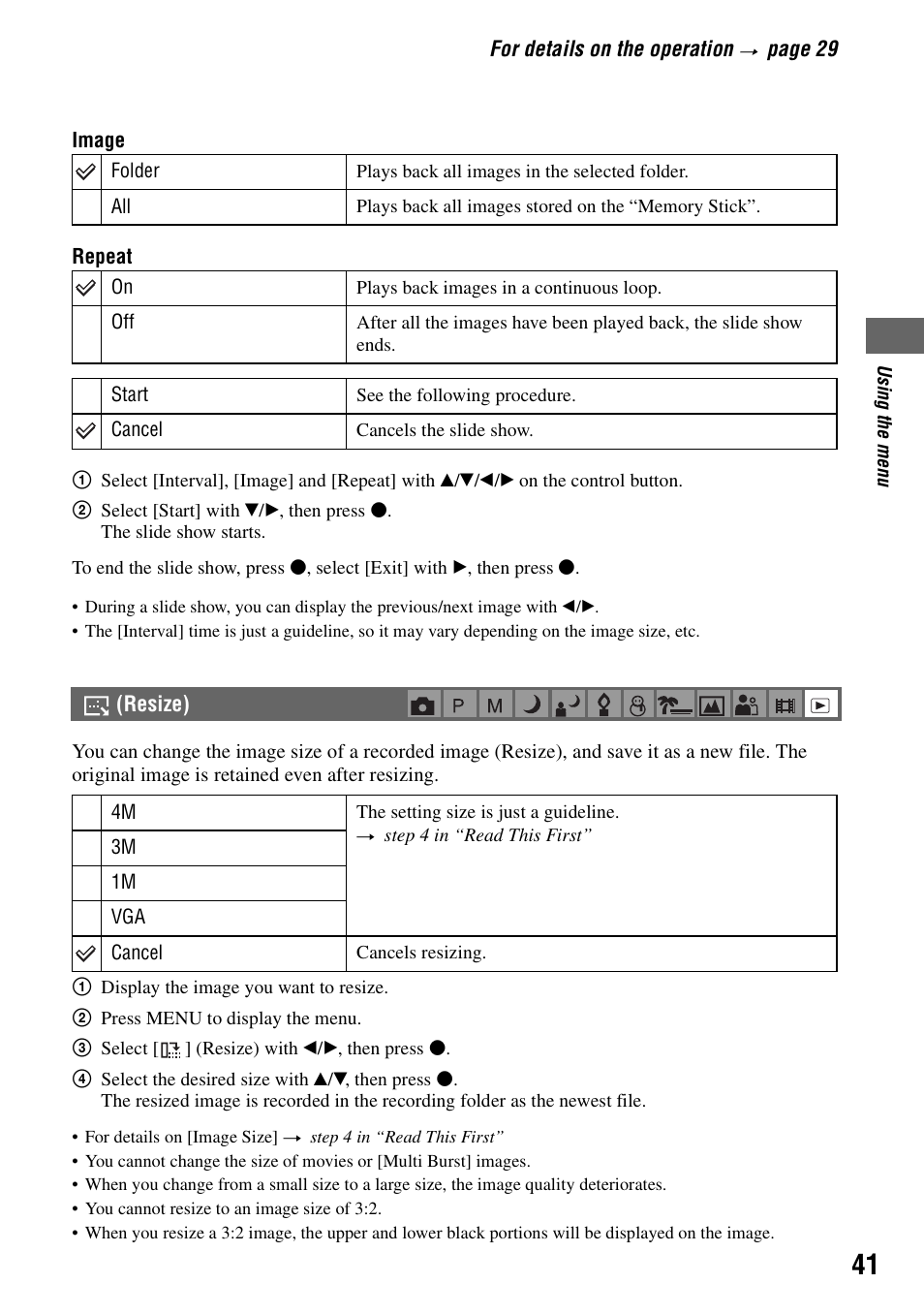 Resize) | Sony DSC-S90 User Manual | Page 41 / 103