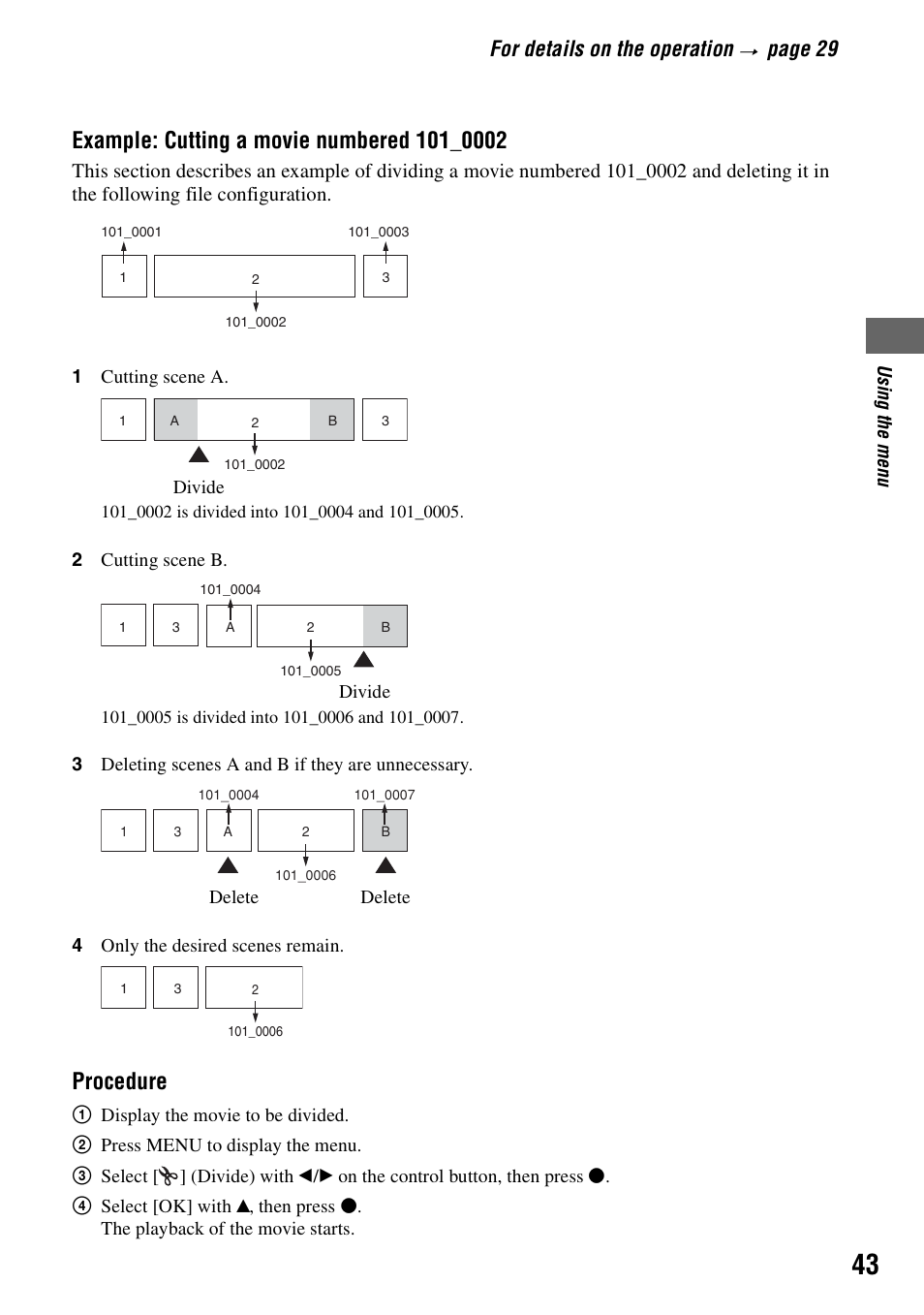 Procedure, For details on the operation, Pa ge 29 | Sony DSC-S90 User Manual | Page 43 / 103