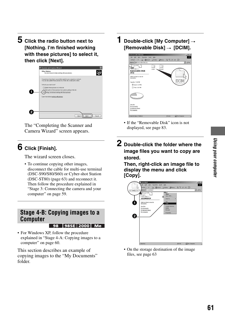 Stage 4-b: copying images to a computer | Sony DSC-S90 User Manual | Page 61 / 103