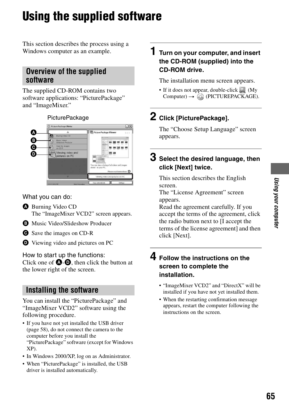 Using the supplied software | Sony DSC-S90 User Manual | Page 65 / 103