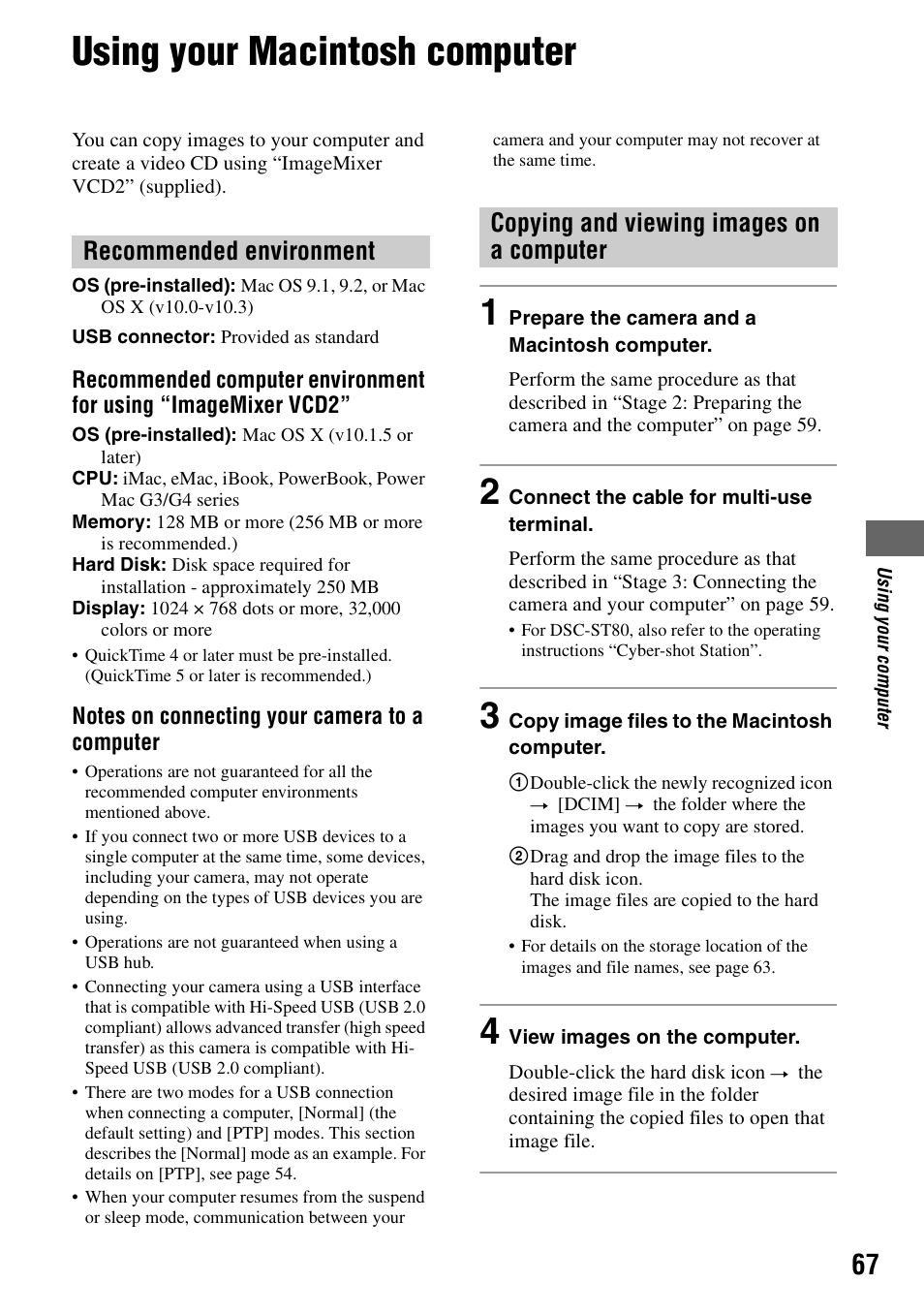 Using your macintosh computer | Sony DSC-S90 User Manual | Page 67 / 103