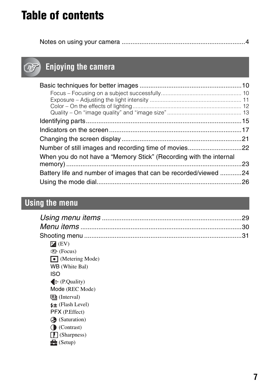 Sony DSC-S90 User Manual | Page 7 / 103