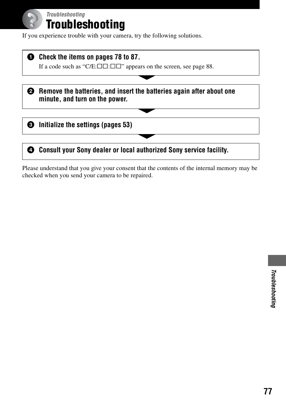 Troubleshooting | Sony DSC-S90 User Manual | Page 77 / 103