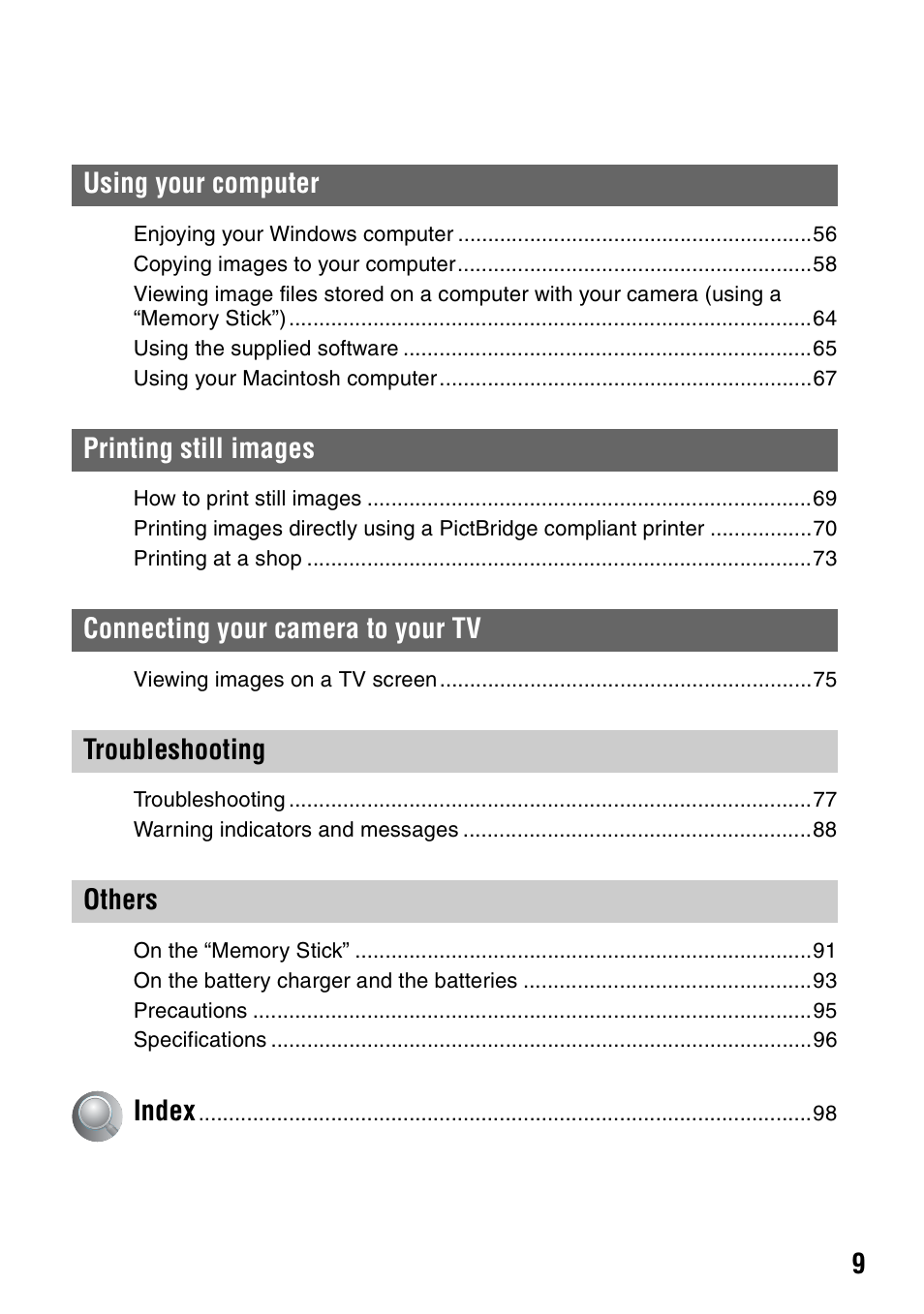 Sony DSC-S90 User Manual | Page 9 / 103