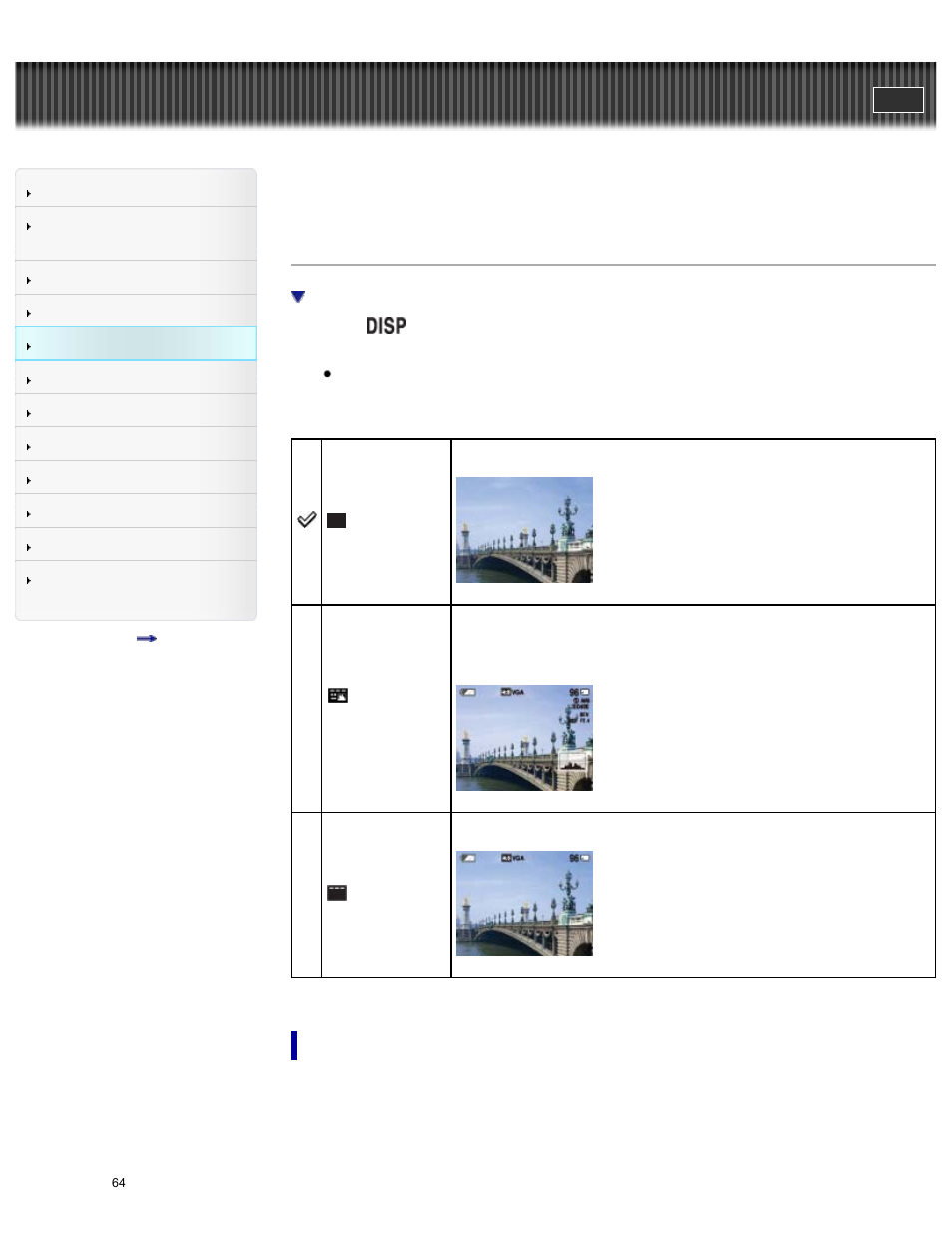 Disp (display setting), Cyber-shot user guide | Sony DSC-H300 User Manual | Page 69 / 180