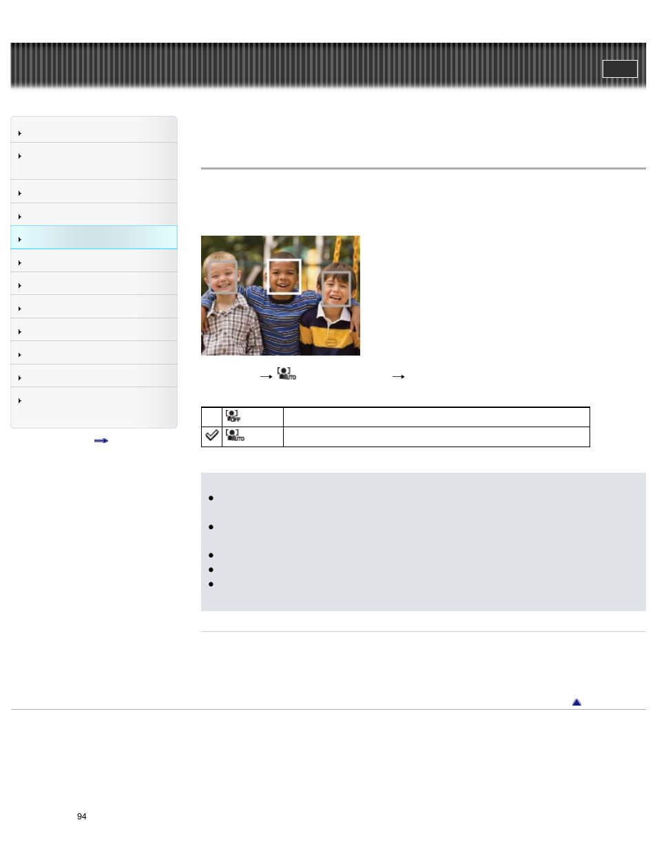 Face detection, Cyber-shot user guide | Sony DSC-H300 User Manual | Page 99 / 180