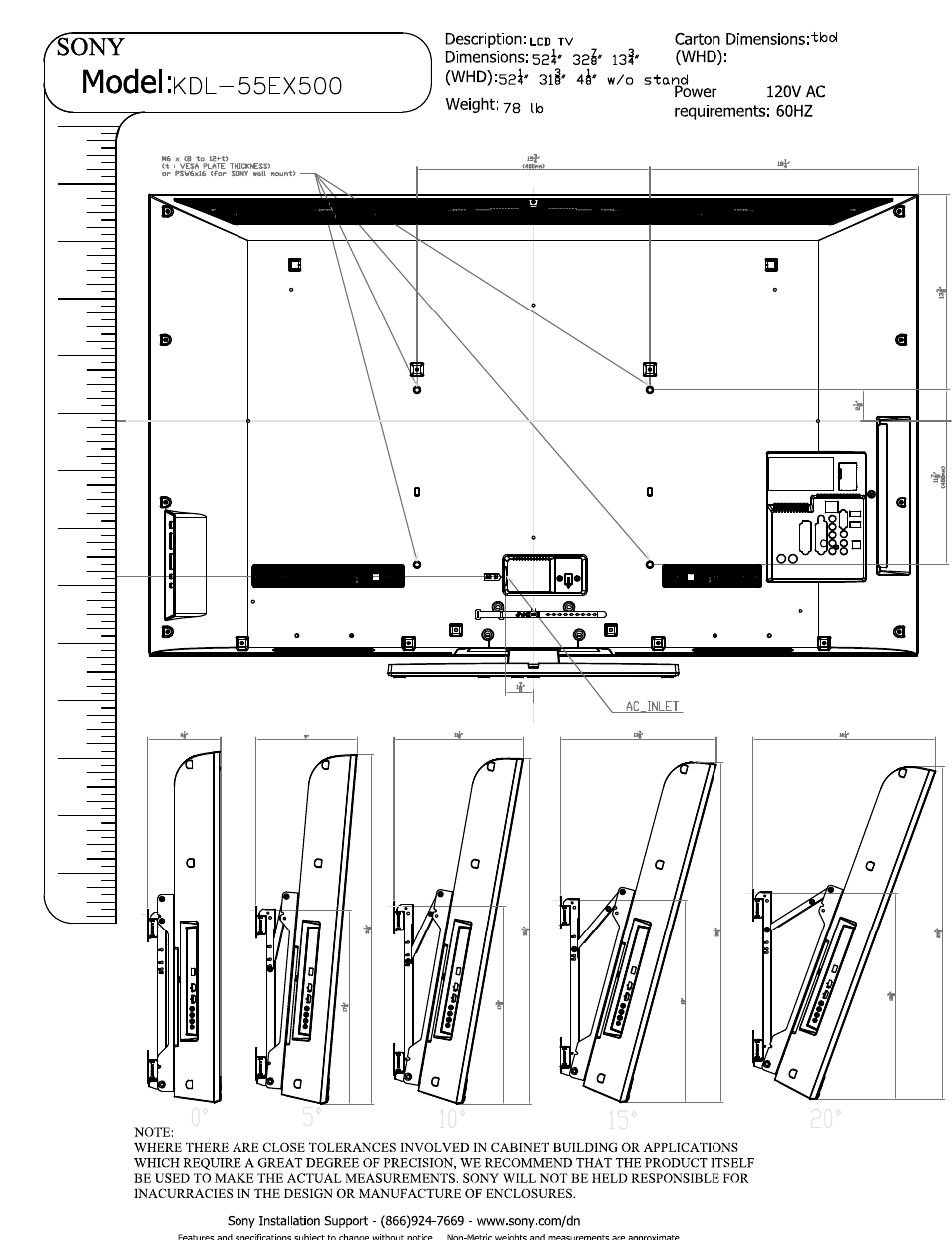 Model | Sony KDL-55EX500 User Manual | Page 2 / 3