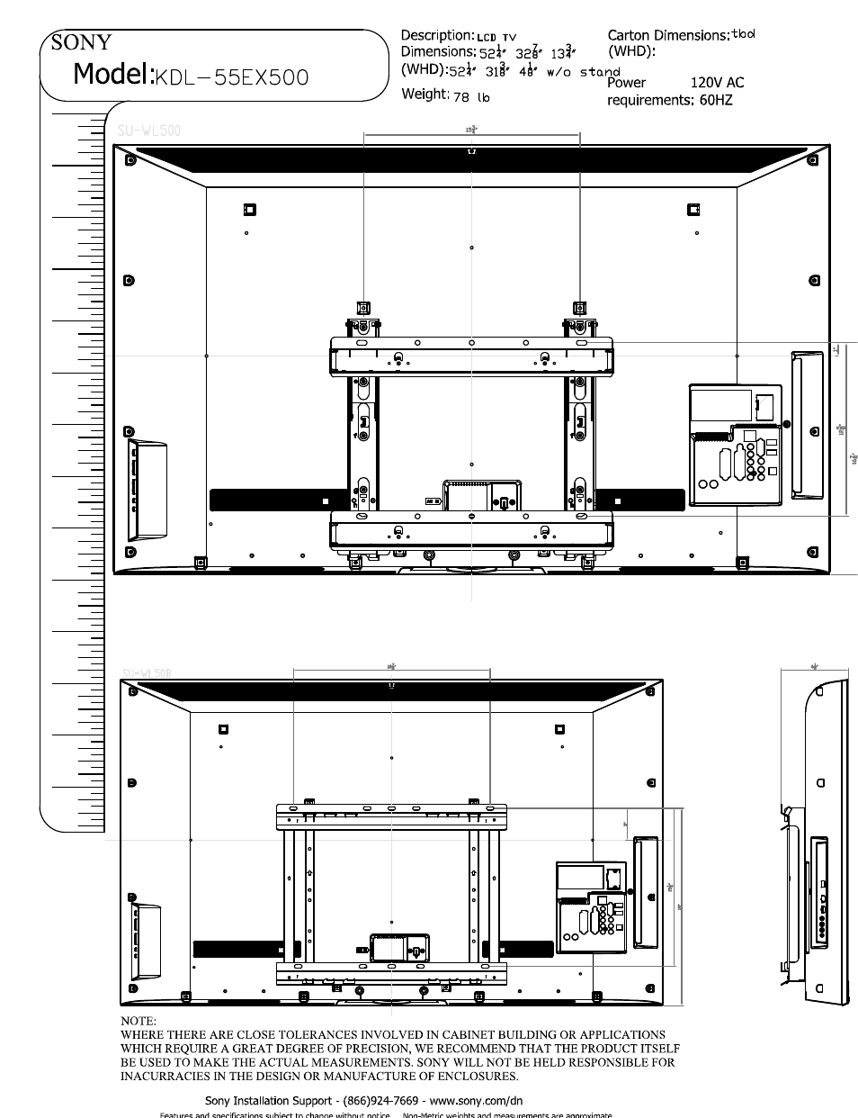 Model | Sony KDL-55EX500 User Manual | Page 3 / 3